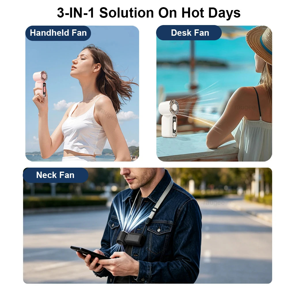 Portable Mini Fan – USB Rechargeable Travel Fan with Digital Display
