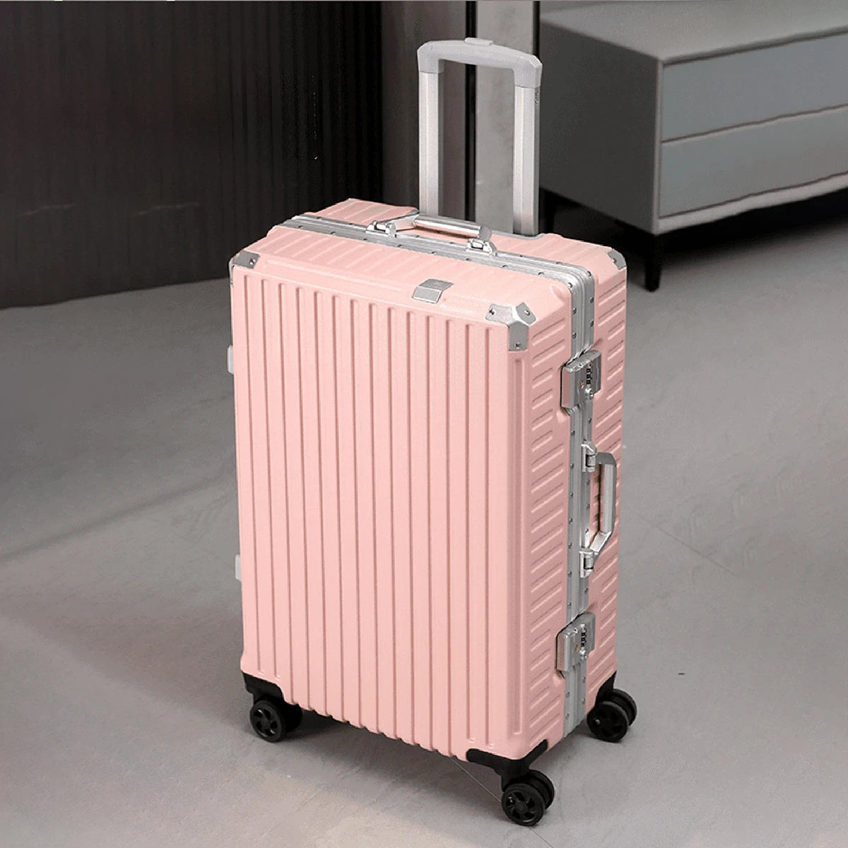 Aluminum Frame Rolling Suitcase – 20/24/26/28" with USB Port & Combination Lock