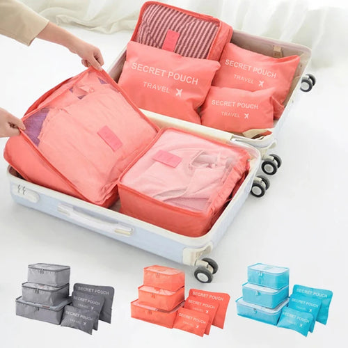 6-Piece Travel Storage Bags Waterproof Packing Organizers with Zipper