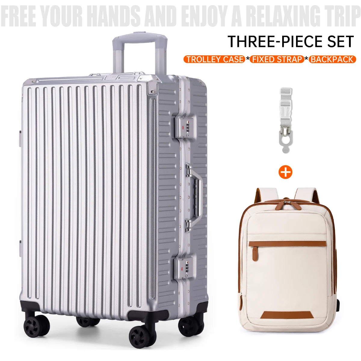 Aluminum Frame Rolling Suitcase – 20/24/26/28" with USB Port & Combination Lock