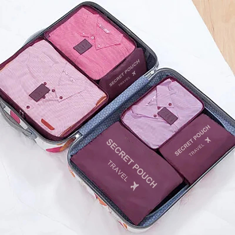 6-Piece Travel Storage Bags Waterproof Packing Organizers with Zipper