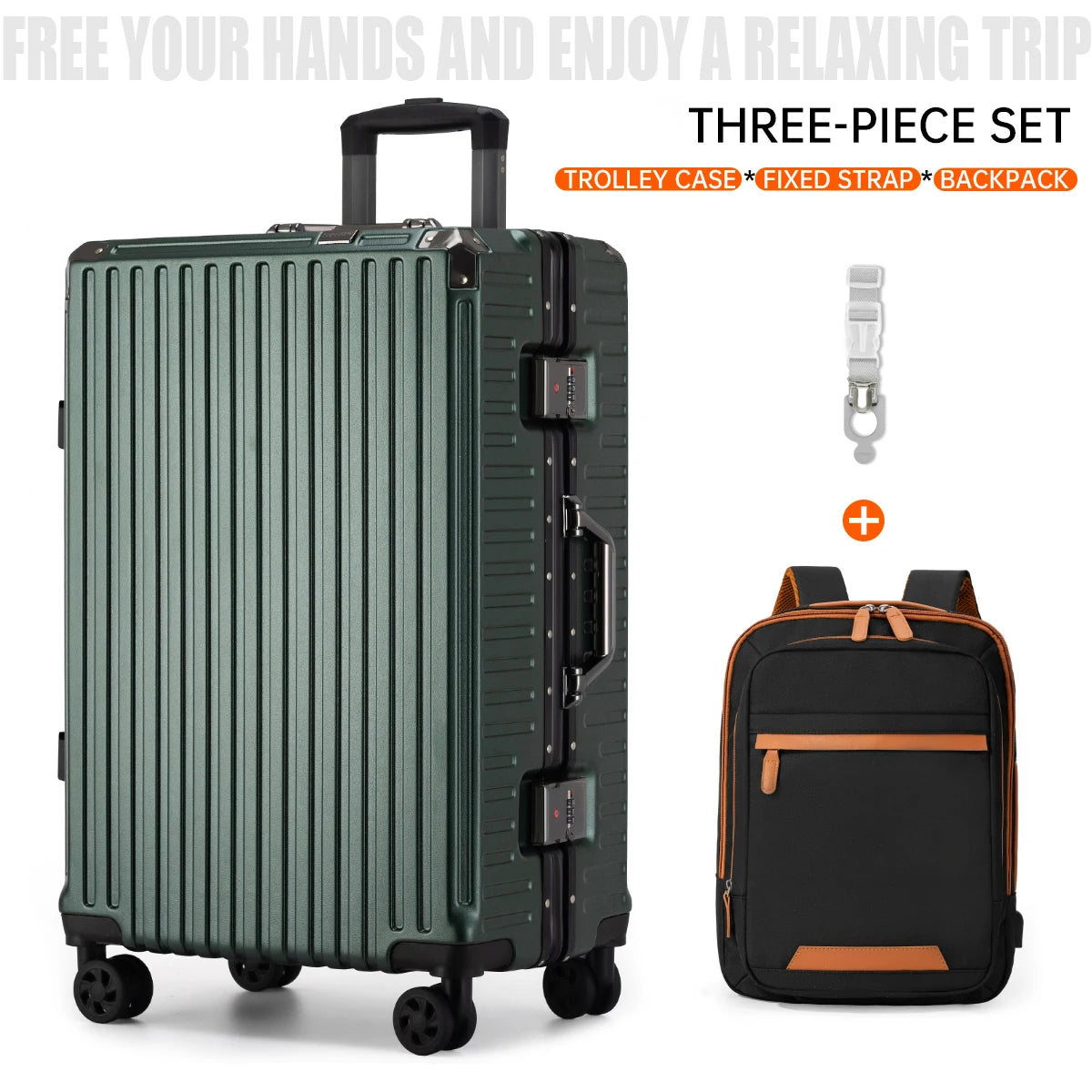 Aluminum Frame Rolling Suitcase – 20/24/26/28" with USB Port & Combination Lock