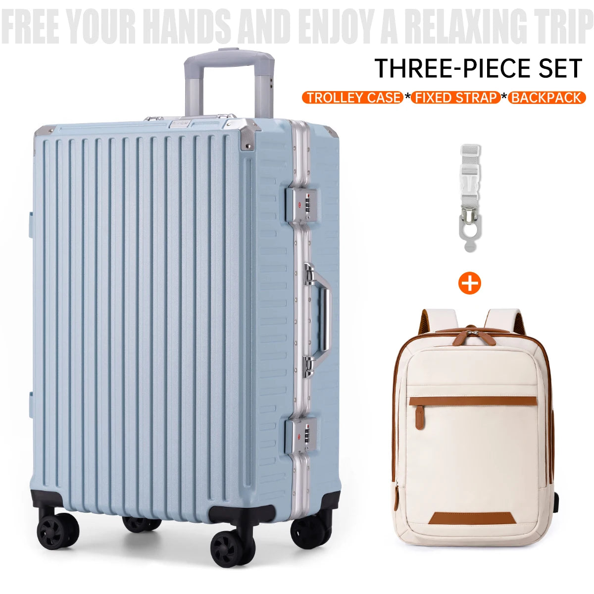 Aluminum Frame Rolling Suitcase – 20/24/26/28" with USB Port & Combination Lock