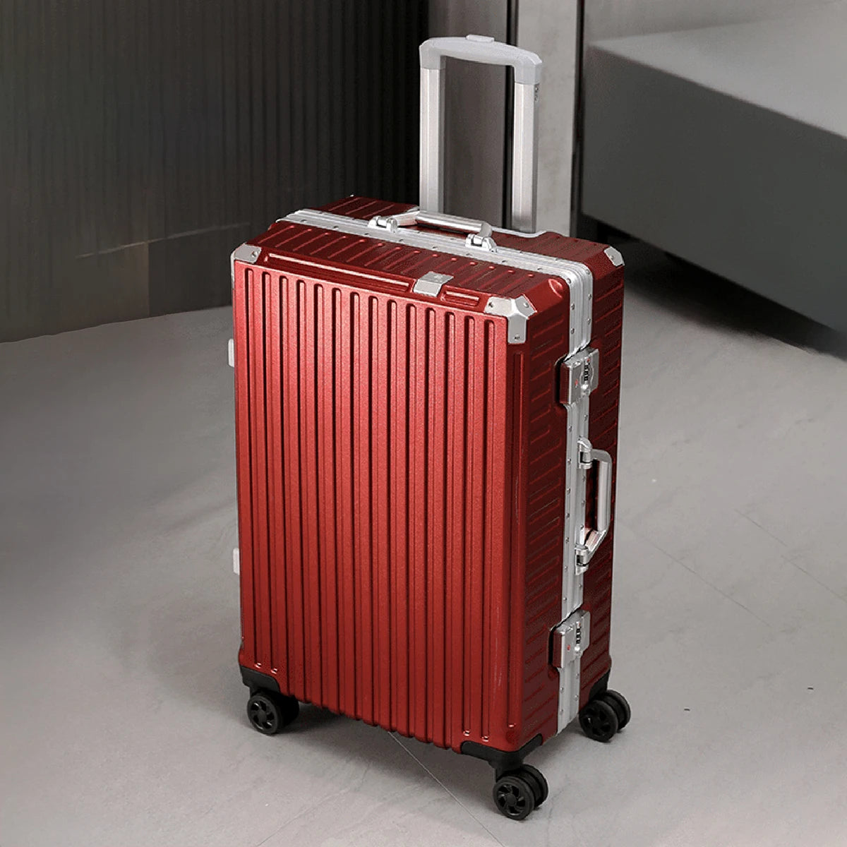 Aluminum Frame Rolling Suitcase – 20/24/26/28" with USB Port & Combination Lock