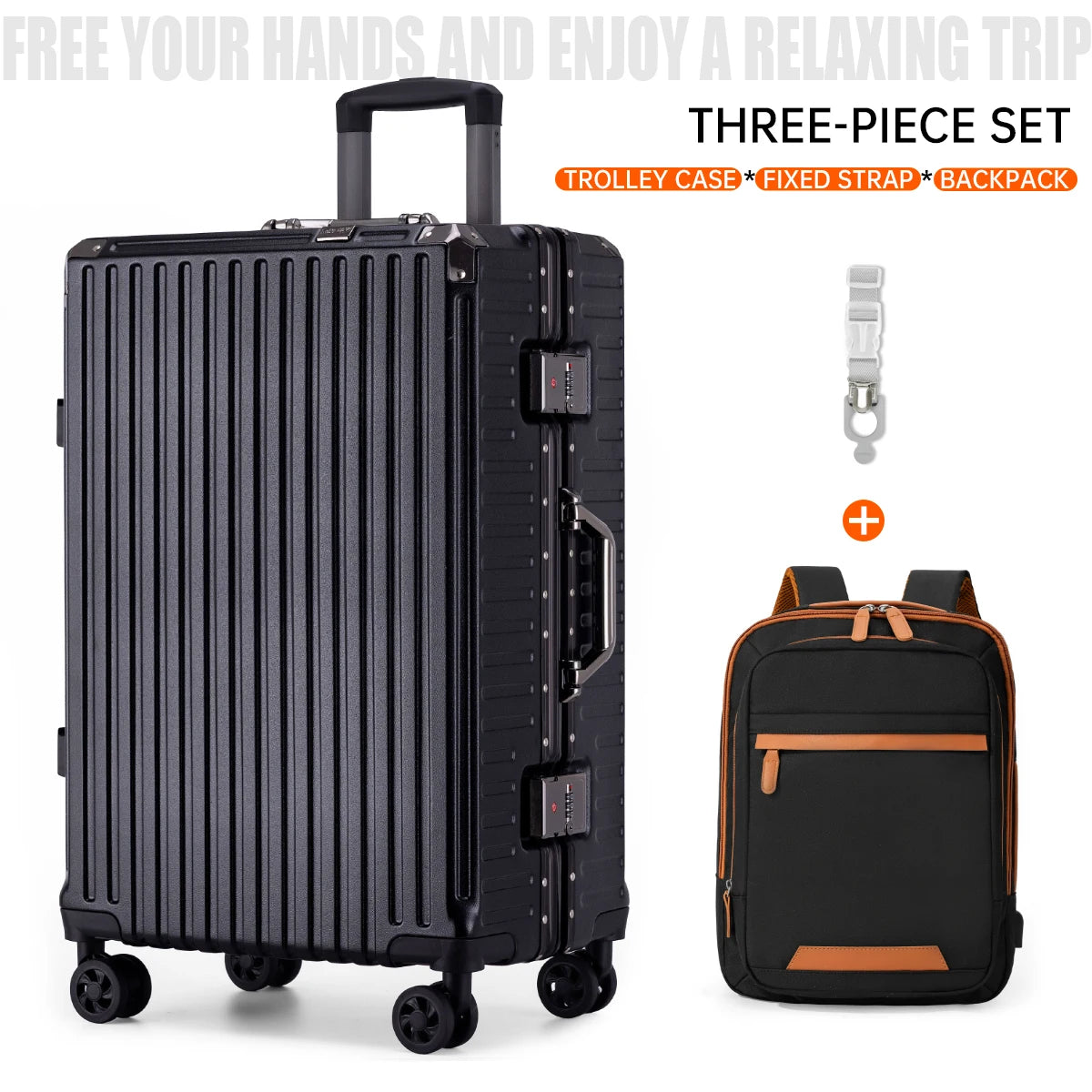 Aluminum Frame Rolling Suitcase – 20/24/26/28" with USB Port & Combination Lock