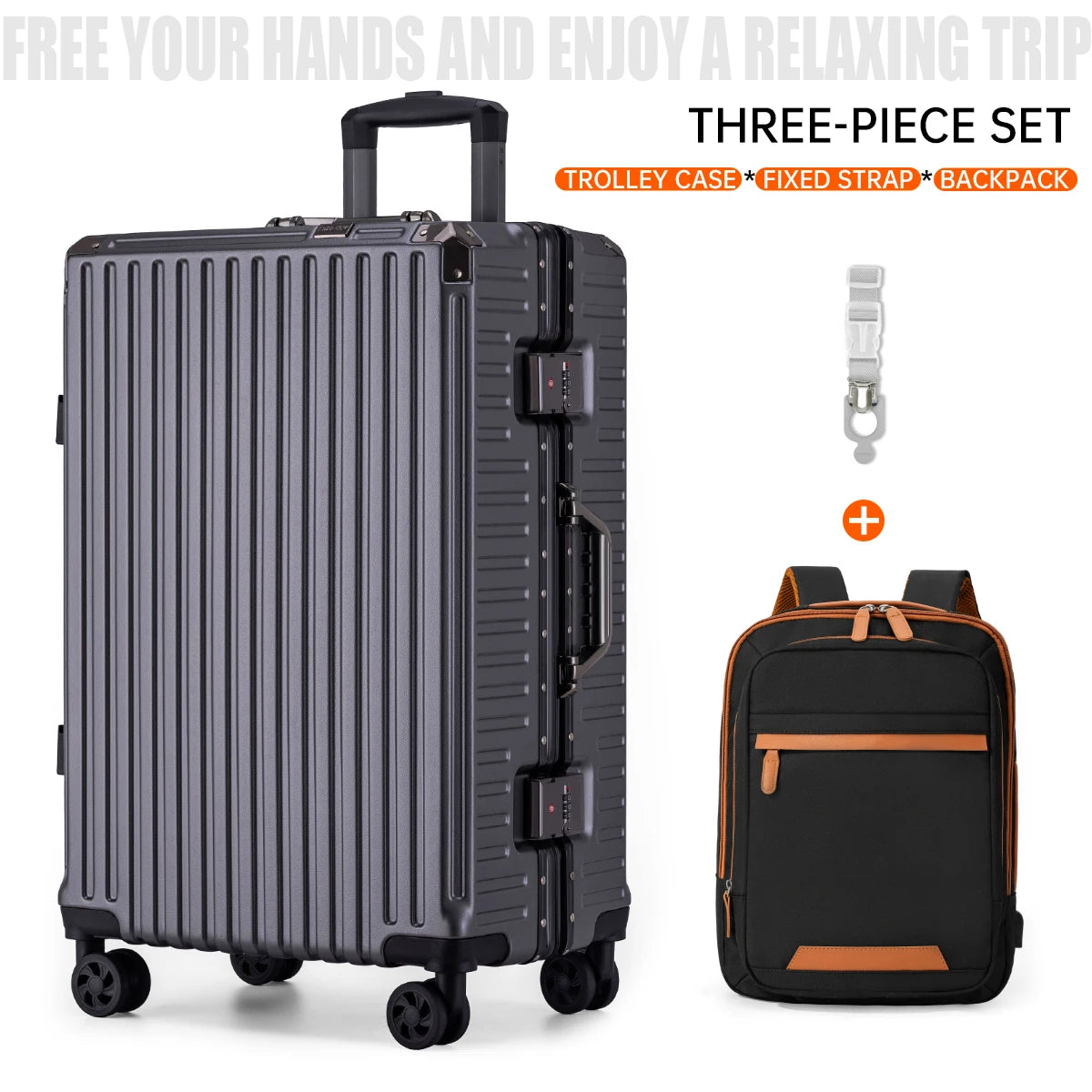 Aluminum Frame Rolling Suitcase – 20/24/26/28" with USB Port & Combination Lock