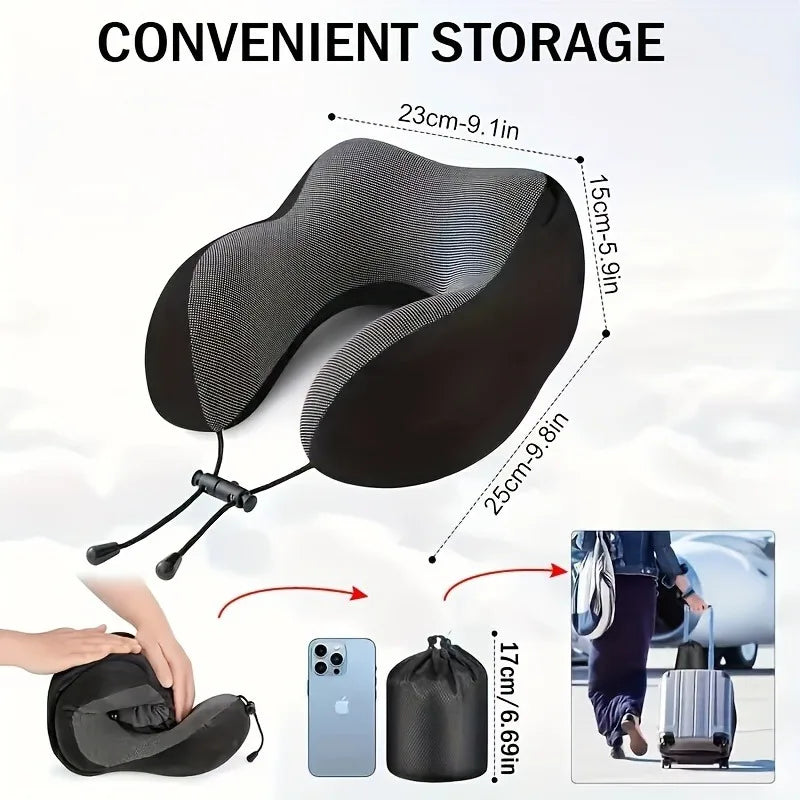 Memory Foam Travel Pillow – Neck Support for Airplane, Car & Office