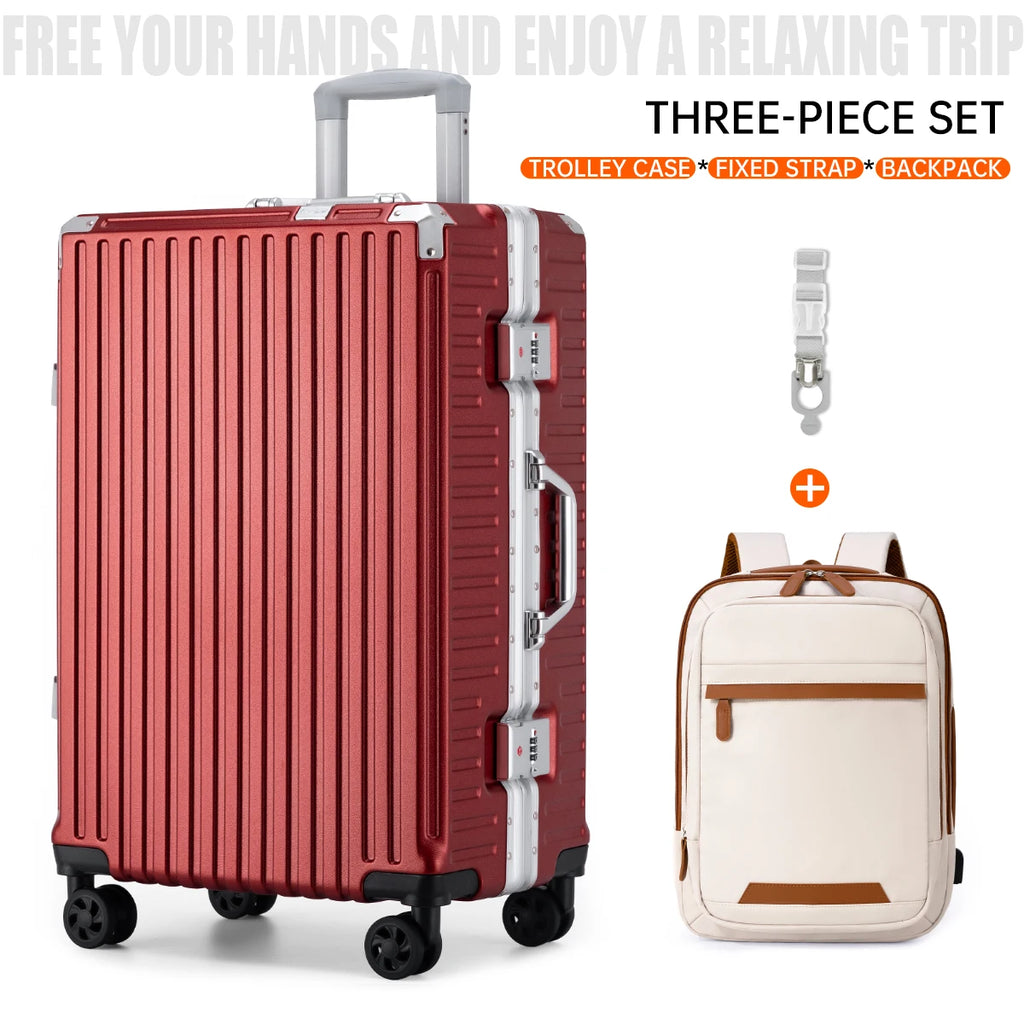 Aluminum Frame Rolling Suitcase – 20/24/26/28" with USB Port & Combination Lock
